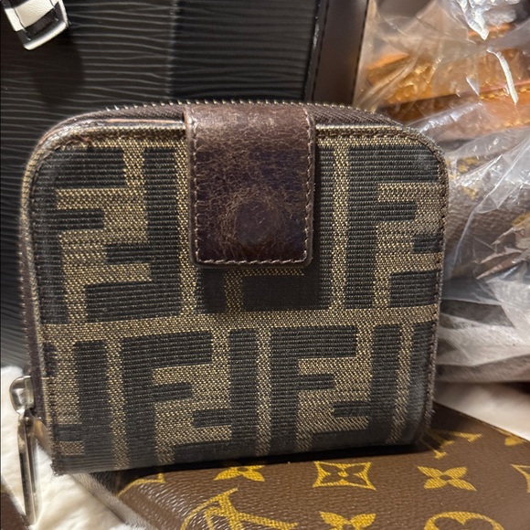 Fendi Brown and Black Zippered Wallet